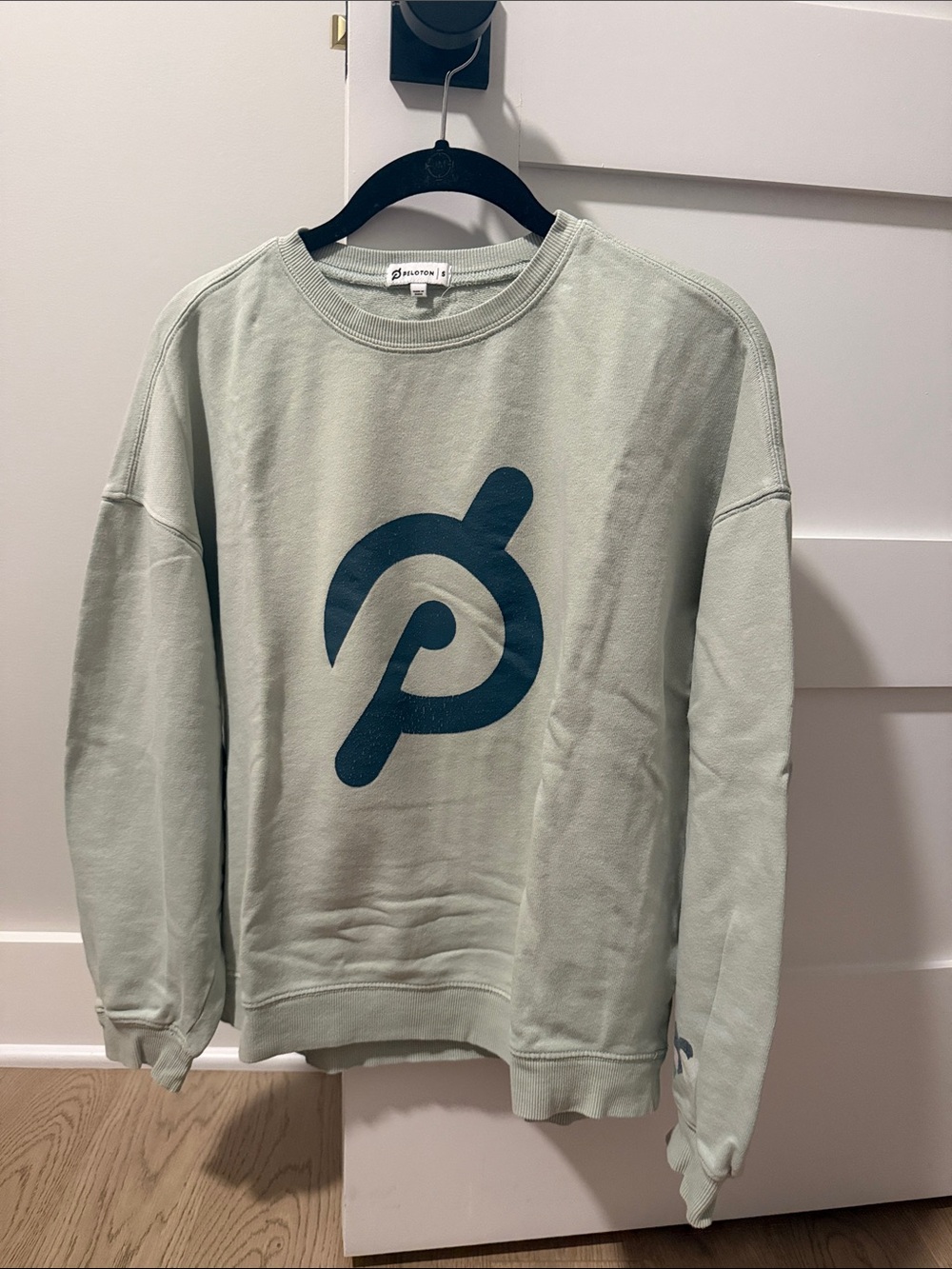 Peloton Sage Green Crewneck with Deep Teal Logo